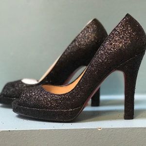 NEW IN BOX Black sequined peep-toe pumps